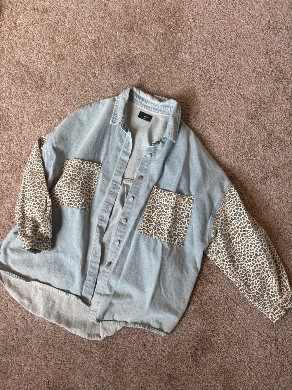 Vici Denim Shirt with Leopard sleeves